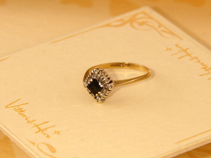 Vintage Childs Square Blue Sapphire Diamond 9ct Gold Ring London 1986 4