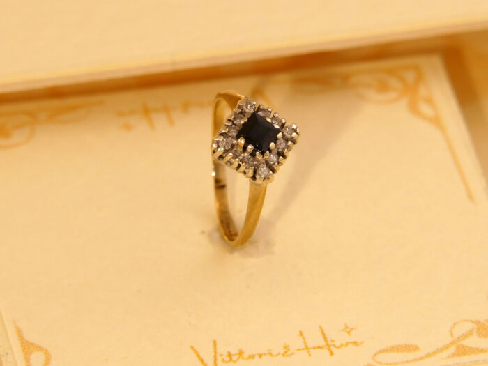 Vintage Childs Square Blue Sapphire Diamond 9ct Gold Ring London 1986 6