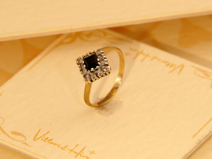 Vintage Childs Square Blue Sapphire Diamond 9ct Gold Ring London 1986 7 Vintage Childs Square Blue Sapphire Diamond 9ct Gold Ring London 1986 7