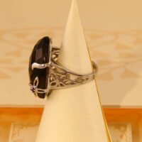 Vintage Floral Smoky Quartz & Ruby Cocktail Silver Ring 3