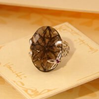 Vintage Floral Smoky Quartz & Ruby Cocktail Silver Ring 6
