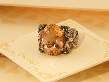 Vintage Gothic Heavy Silver Ring Large Oval Peach Zirconia 3