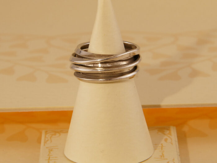 Vintage Modernist Heavy Solid Silver Overlaid Band Ring 1970s 2