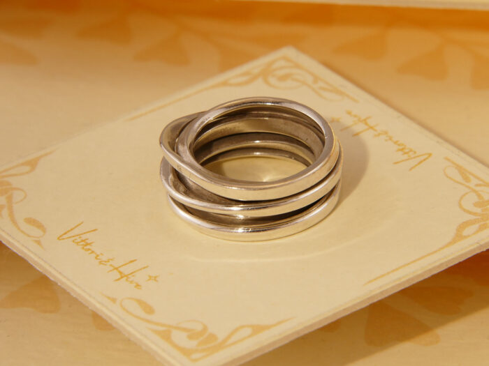 Vintage Modernist Heavy Solid Silver Overlaid Band Ring 1970s 4