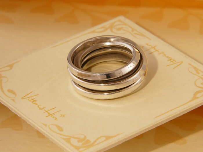 Vintage Modernist Heavy Solid Silver Overlaid Band Ring 1970s 5