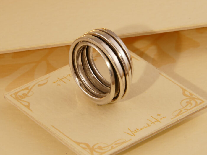 Vintage Modernist Heavy Solid Silver Overlaid Band Ring 1970s 6