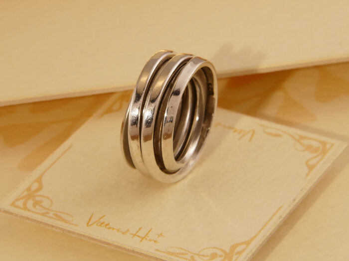 Vintage Modernist Heavy Solid Silver Overlaid Band Ring 1970s 7