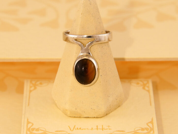 Vintage Modernist Tigers Eye Solid Silver Ring London 1974 1