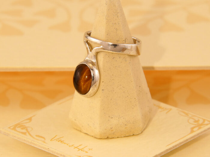Vintage Modernist Tigers Eye Solid Silver Ring London 1974 2