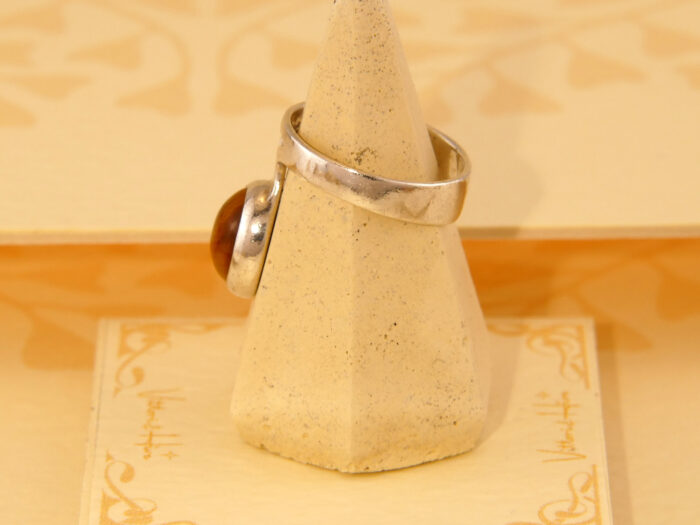 Vintage Modernist Tigers Eye Solid Silver Ring London 1974 3