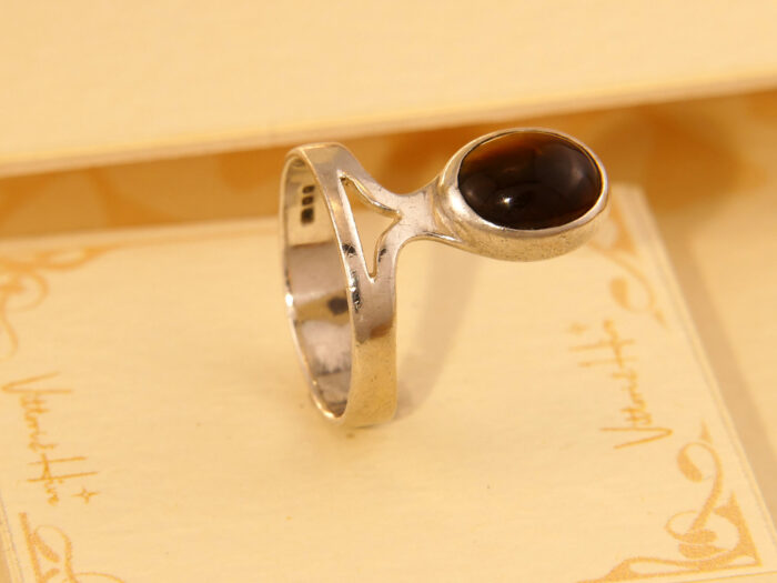 Vintage Modernist Tigers Eye Solid Silver Ring London 1974 6