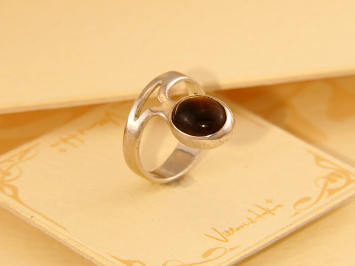 Vintage Modernist Tigers Eye Solid Silver Ring London 1974 7