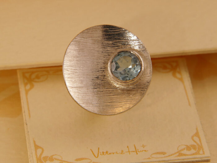Vintage Retro Blue Topaz Brushed Silver Ring 1960s Style 1