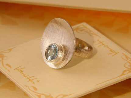 Vintage Retro Blue Topaz Brushed Silver Ring 1960s Style 4