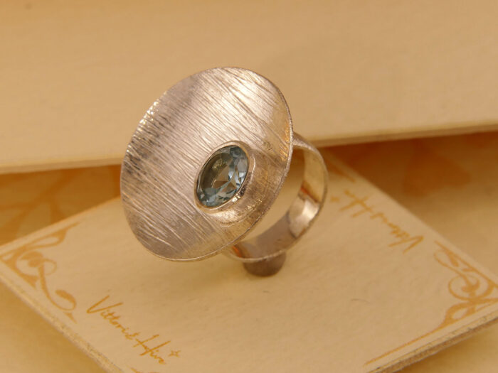 Vintage Retro Blue Topaz Brushed Silver Ring 1960s Style 5