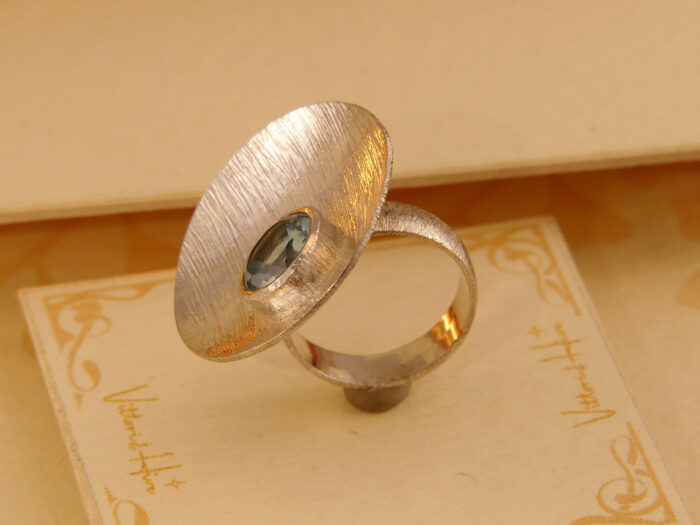 Vintage Retro Blue Topaz Brushed Silver Ring 1960s Style 6