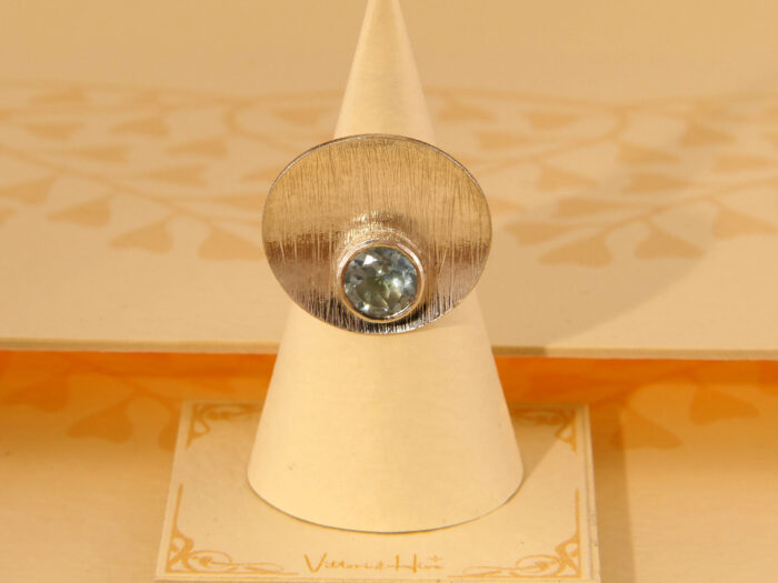 Vintage Retro Blue Topaz Brushed Silver Ring 1960s Style 7