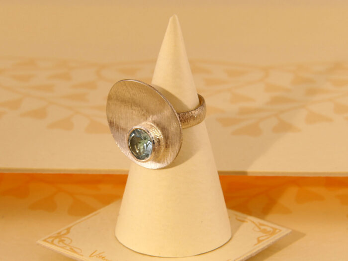 Vintage Retro Blue Topaz Brushed Silver Ring 1960s Style 8