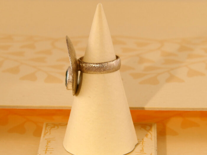 Vintage Retro Blue Topaz Brushed Silver Ring 1960s Style 9