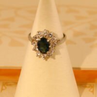 Vintage Sterling Silver Halo Cluster Travel Ring – Blue & Clear Paste 1