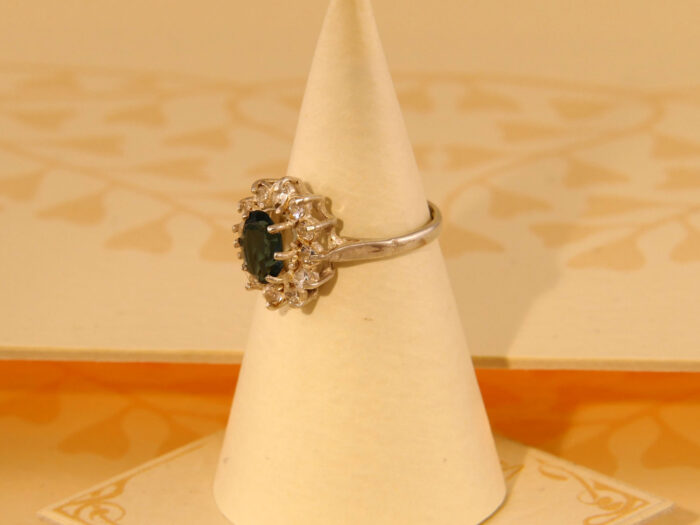 Vintage Sterling Silver Halo Cluster Travel Ring – Blue & Clear Paste 2