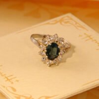 Vintage Sterling Silver Halo Cluster Travel Ring – Blue & Clear Paste 4