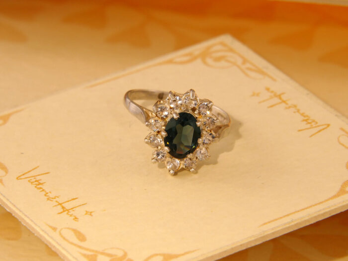 Vintage Sterling Silver Halo Cluster Travel Ring – Blue & Clear Paste 4