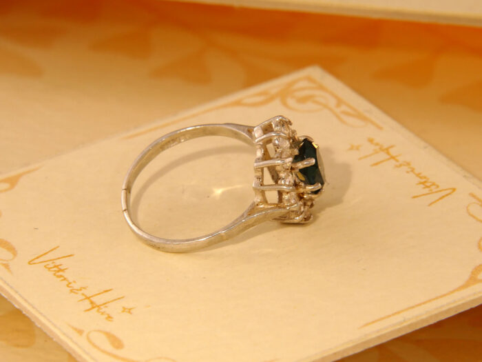 Vintage Sterling Silver Halo Cluster Travel Ring – Blue & Clear Paste 5