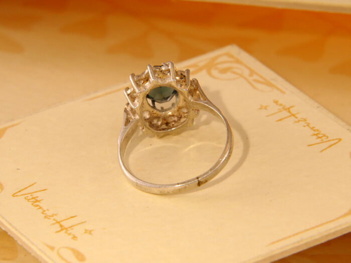 Vintage Sterling Silver Halo Cluster Travel Ring – Blue & Clear Paste 6