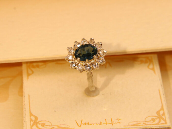 Vintage Sterling Silver Halo Cluster Travel Ring – Blue & Clear Paste 7