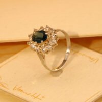 Vintage Sterling Silver Halo Cluster Travel Ring – Blue & Clear Paste 8