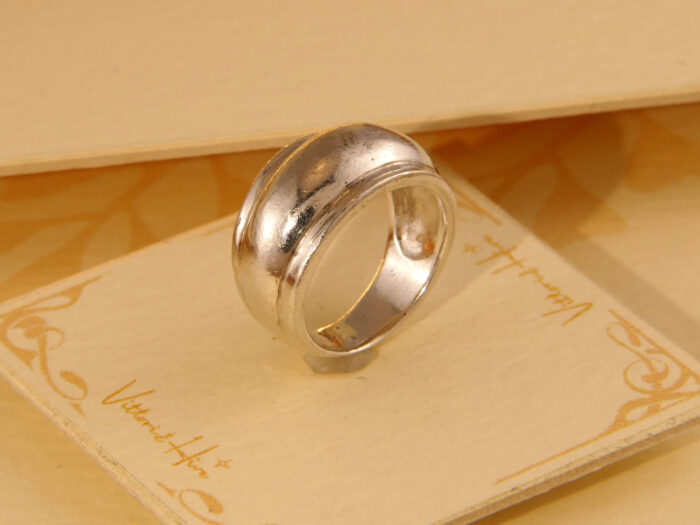 Vintage Thick Solid Silver Band Ring with Domed Front 1970s 6