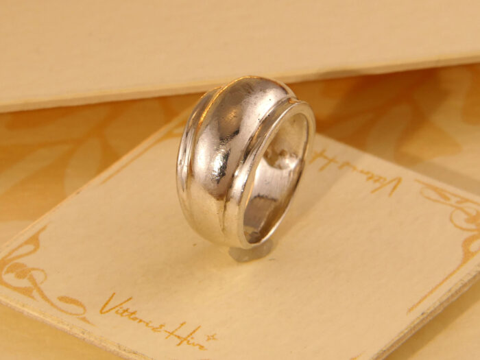 Vintage Thick Solid Silver Band Ring with Domed Front 1970s 7