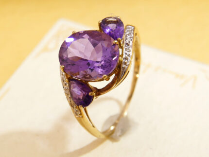 Amethyst Diamond Halo Gold Ring Evil Eye 2