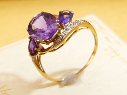 Amethyst Diamond Halo Gold Ring Evil Eye 3