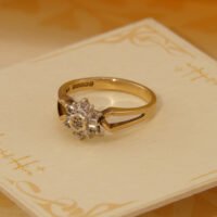 Antique Art Deco Diamond 9k Yellow Gold Ring hallmarked 1899 Geometric Star Design 4