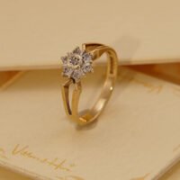 Antique Art Deco Diamond 9k Yellow Gold Ring hallmarked 1899 Geometric Star Design 8