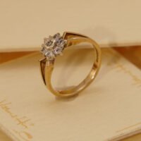Antique Art Deco Diamond 9k Yellow Gold Ring hallmarked 1899 Geometric Star Design 9