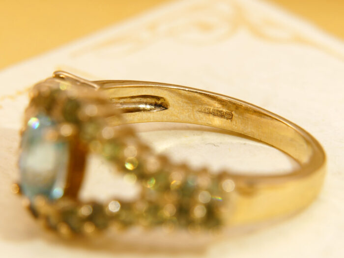 Blue Topaz Green Sapphire Evil Eye Yellow Gold Ring 4