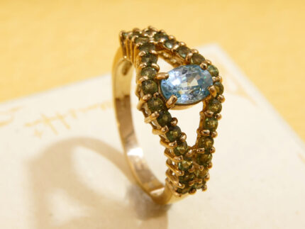 Blue Topaz Green Sapphire Evil Eye Yellow Gold Ring 6