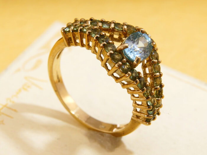 Blue Topaz Green Sapphire Evil Eye Yellow Gold Ring 7 Blue Topaz Green Sapphire Evil Eye Yellow Gold Ring 7