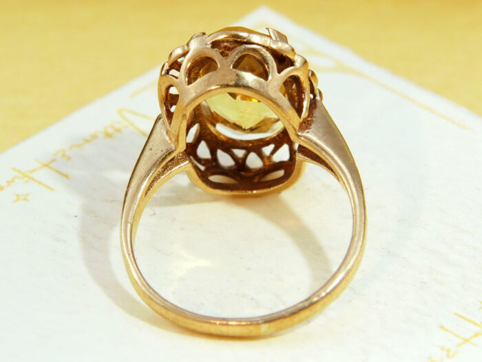 Citrine Cocktail Gold Ring Large Oval Cut Floral Scrolls 4