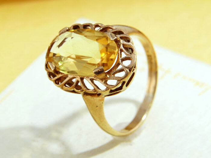 Citrine Cocktail Gold Ring Large Oval Cut Floral Scrolls 5 Citrine Cocktail Gold Ring Large Oval Cut Floral Scrolls 5
