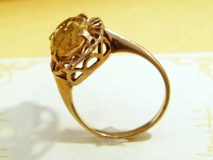 Citrine Cocktail Gold Ring Large Oval Cut Floral Scrolls 6