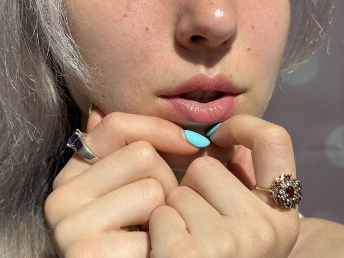 Garnet & Sapphire Snowflake Cluster Yellow Gold Ring 1969 1