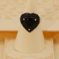 Vintage Black Spinel Heart Shape Halo Ring in Solid Silver 3