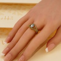 Vintage Blue Topaz & Green Sapphire Evil Eye Yellow Gold Ring 1