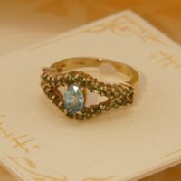 Vintage Blue Topaz & Green Sapphire Evil Eye Yellow Gold Ring 6