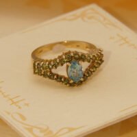 Vintage Blue Topaz & Green Sapphire Evil Eye Yellow Gold Ring 7