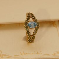 Vintage Blue Topaz & Green Sapphire Evil Eye Yellow Gold Ring 9
